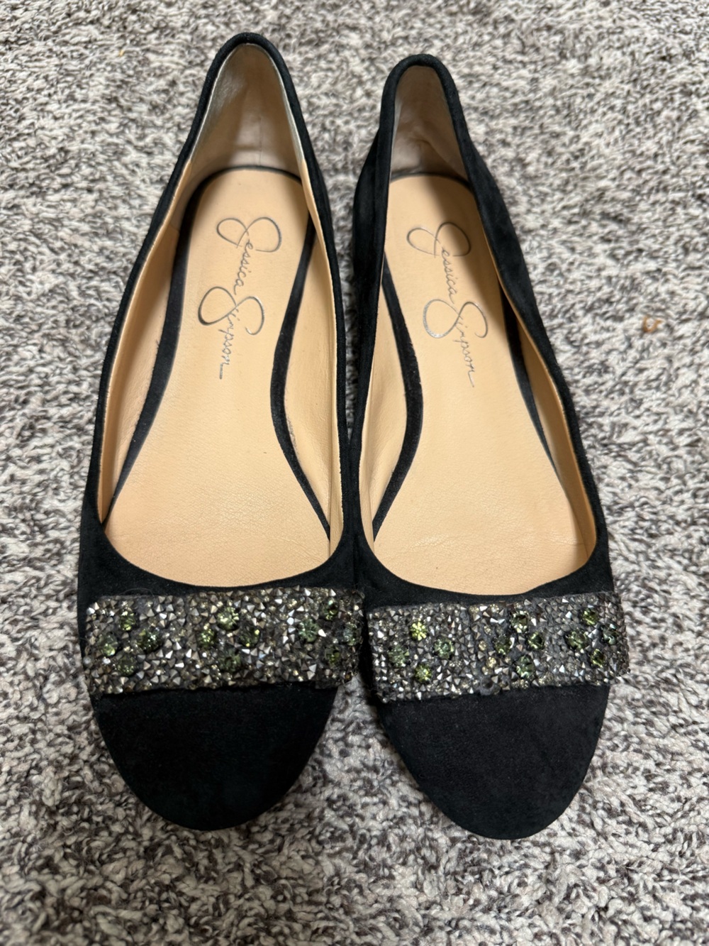 Jessica Simpson Embellished Black Flats – Size 8.5 ✨
